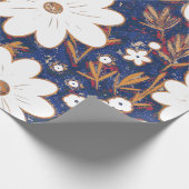 Papier Cadeau Motif de marguerite Shabby Chic Bleu Profond Blanc (Coin)