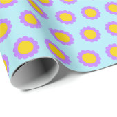 Papier Cadeau Motif de marguerite Vintage jaune violet (Coin rond)