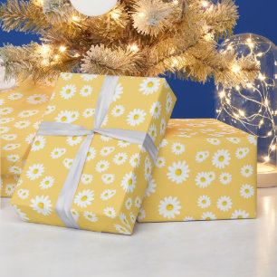 Papier Cadeau Motif de marguerites bohèmes jaunes de printemps