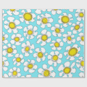 Papier Cadeau Motif de marguerites simples turquoise et jaune (Plat)