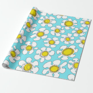 Papier Cadeau Motif de marguerites simples turquoise et jaune