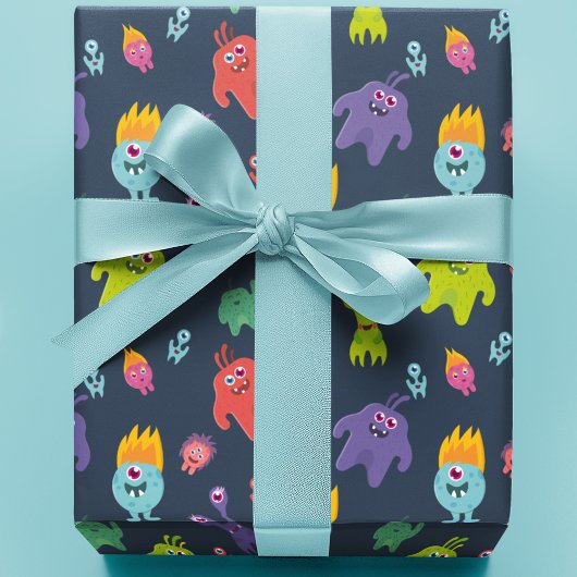 Papier Cadeau Motif de monstre coloré | Sombre