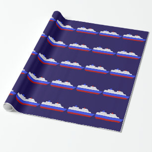 Papier Cadeau motif de navire de mer rouge et bleu