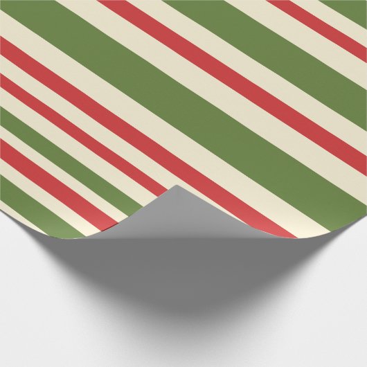 Papier Cadeau Motif de Noël à bande variable Crème verte rouge (Coin)