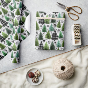 Papier Cadeau Motif de Noël à carreaux vert et noir & à dent de
