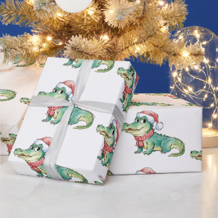 Papier Cadeau Motif de Noël aux alligators-crocodiles branchés 