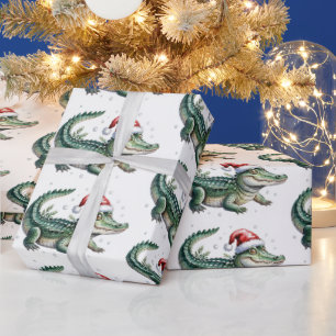 Papier Cadeau Motif de Noël aux alligators-crocodiles branchés