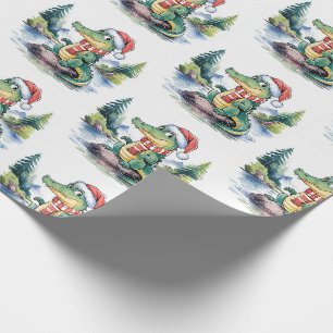 Papier Cadeau Motif de Noël aux alligators-crocodiles branchés 