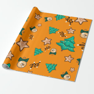 Papier Cadeau Motif de Noël avec bougies, Tangerinesbackgrou