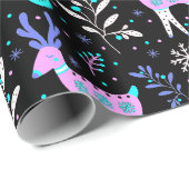 Papier Cadeau Motif de Noël avec cerf en néon (Coin rond)