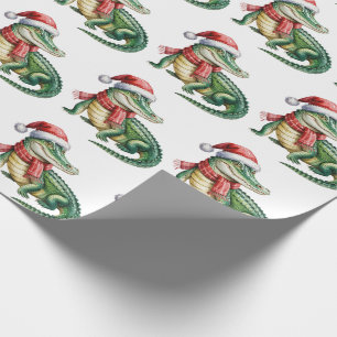 Papier Cadeau Motif de Noël avec des alligators-crocodiles branc