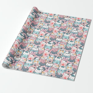 Papier Cadeau Motif de Noël avec des chats drôles et adorables,