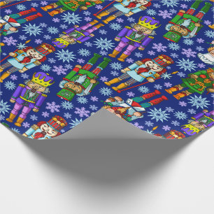 Papier Cadeau Motif de Noël avec le casse-noix et les flocons d