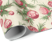 Papier Cadeau Motif De Noël Avec Ornements Rose & Pine (Coin rond)