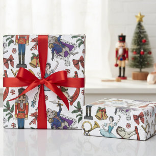 Papier Cadeau Motif de Noël Ballerine Roi Souris Casse-Noisette