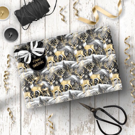 Papier Cadeau Motif de Noël Black Gold #14 ID1009
