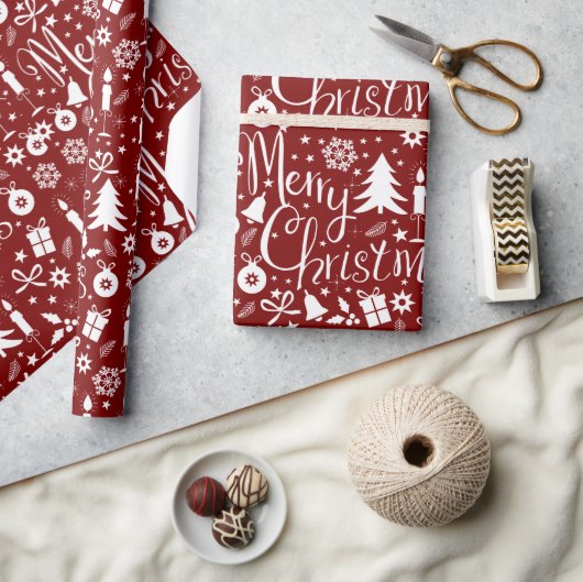 Papier Cadeau Motif de Noël blanc rouge (Artisanat)