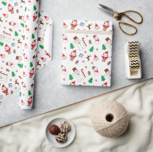 Papier Cadeau Motif de Noël & bonhomme de neige Fête festive de