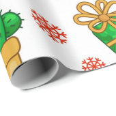 Papier Cadeau Motif de Noël Cactus (Coin rond)