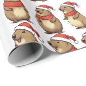 Papier Cadeau Motif de Noël Capybara Cute (Coin rond)