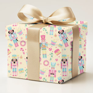 Papier Cadeau Motif de Noël Casse-Noisette Rose Bleu Jaune