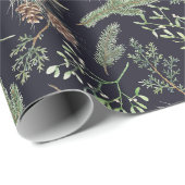 Papier Cadeau Motif de Noël classique d'hiver moderne (Coin rond)