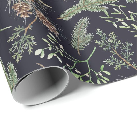 Papier Cadeau Motif de Noël classique d'hiver moderne (Coin rond)