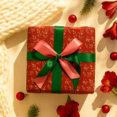 Papier Cadeau Motif de Noël classique rouge et vert Floral