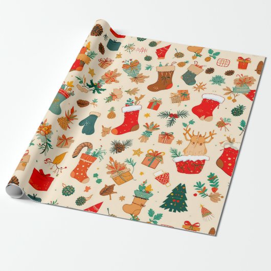 Papier Cadeau Motif de Noël coloré (Déroulé)
