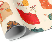 Papier Cadeau Motif de Noël coloré (Coin rond)