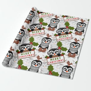 Papier Cadeau Motif de Noël coloré mignon Penguin