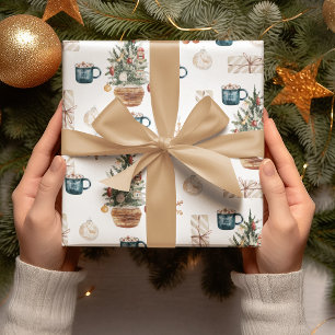 Papier Cadeau Motif de Noël coloré tendance Aquarelle