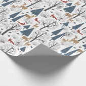 Papier Cadeau Motif de Noël d'animaux dans la forêt d'hiver (Coin)