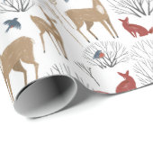 Papier Cadeau Motif de Noël d'animaux de la forêt en hiver (Coin rond)