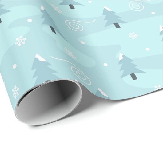 Papier Cadeau Motif de Noël d'arbres d'épinette bleue et de neig (Coin rond)