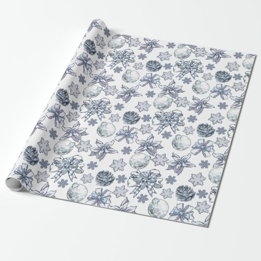 Papier Cadeau Motif de Noël d'argent blanc (Déroulé)