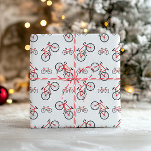 Papier Cadeau Motif de Noël de bicyclette classique rouge blanc