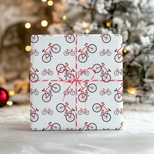 Papier Cadeau Motif de Noël de bicyclette classique rouge blanc