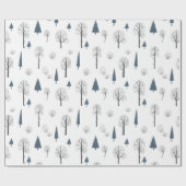 Papier Cadeau Motif De Noël De Bleu, Arbres Noirs Sur Blanc (Plat)