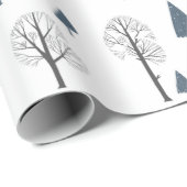 Papier Cadeau Motif De Noël De Bleu, Arbres Noirs Sur Blanc (Coin rond)