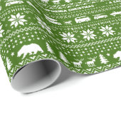 Papier Cadeau Motif de Noël de Californie Vert et blanc (Coin rond)