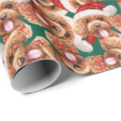Papier Cadeau Motif de Noël de Caniche Drôle (Coin rond)