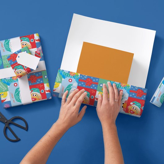 Papier Cadeau Motif de Noël de la rue Sésame | Ajouter Votre Nom