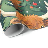 Papier Cadeau Motif de Noël de la vache Highland (Coin rond)