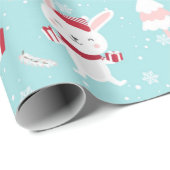 Papier Cadeau Motif de Noël de lapin blanc mou (Coin rond)