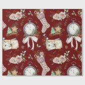Papier Cadeau Motif de Noël de l'étrier/horloge (Plat)