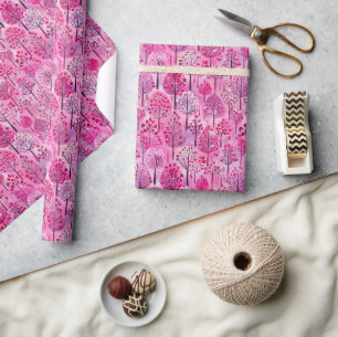 Papier Cadeau Motif de Noël de neige rose - Carton d'aquarelle