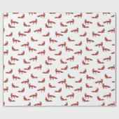 Papier Cadeau Motif de Noël de renards roux sur fond blanc (Plat)
