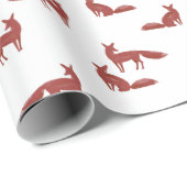 Papier Cadeau Motif de Noël de renards roux sur fond blanc (Coin rond)