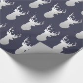 Papier Cadeau Motif de Noël de rennes d'argent de bleu marine (Coin)